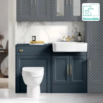 Monaco Inky Blue Combination Vanity Basin and Seattle Toilet 1200mm - Brass Knurled Handles
