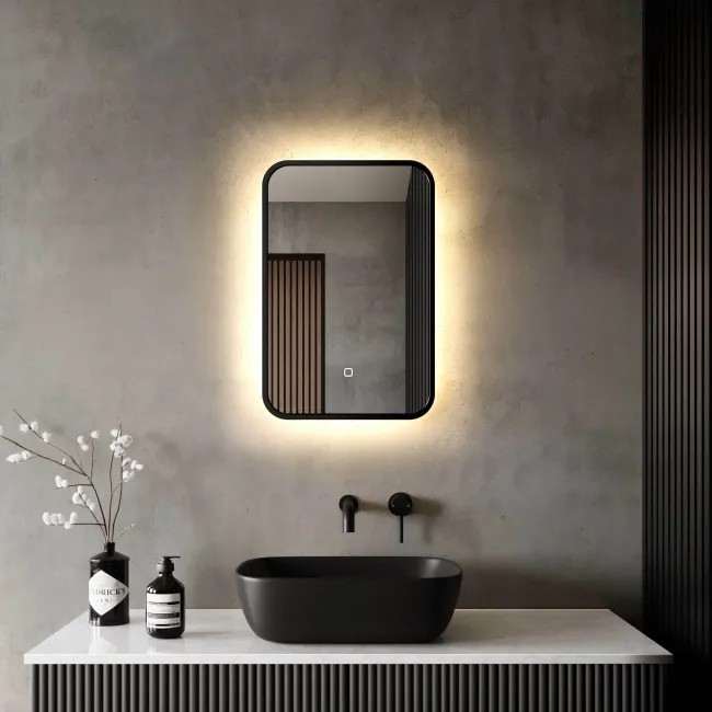 Mila Black Framed Backlit llluminated LED Mirror 600x400mm