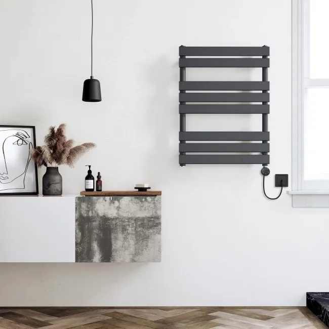 Santorini Electric Anthracite Flat Panel Heated Towel Rail 800x600mm