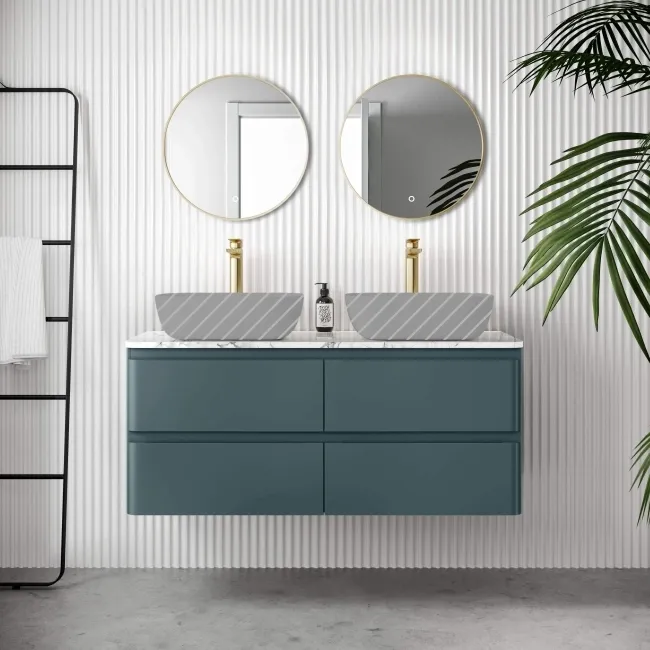 Corsica Midnight Green Wall Hung Drawer Vanity with Marble Top 1200mm - Excludes Counter Top Basin