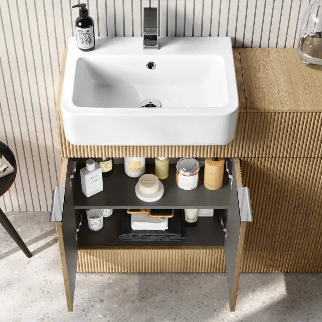 Sicily Fluted Country Oak Combination Vanity Basin and Aruba Toilet 1200mm - Chrome Handles