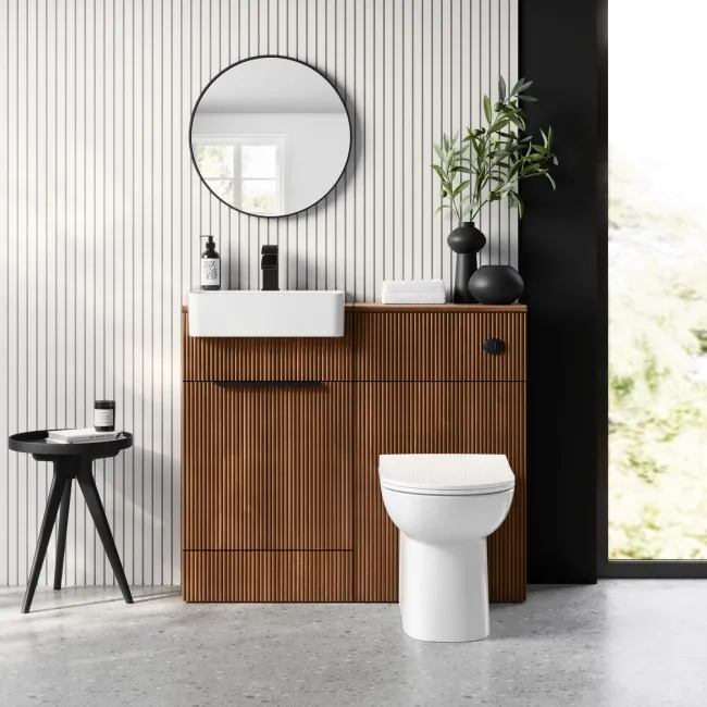 Sicily Fluted Black Walnut Vanity with Semi Recessed Basin 500mm - Black Accents