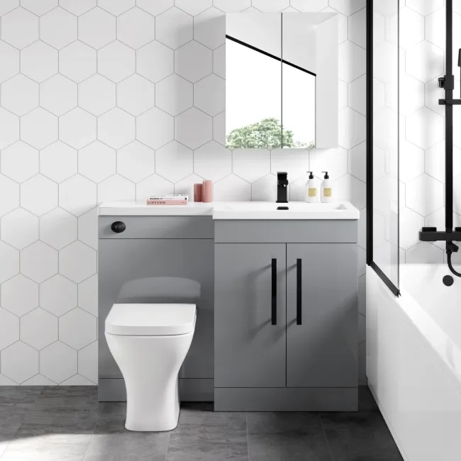 Avon Stone Grey Combination Vanity Basin and Atlanta Toilet 1100mm - Black Accents - Right Handed