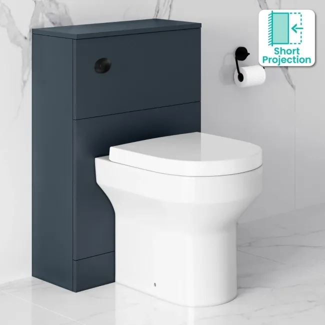Inky Blue Slimline Back To Wall Unit and Denver Toilet - Black Accents