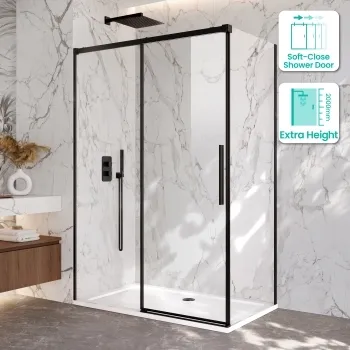 Lisbon Matt Black 8mm Sliding Shower Enclosure 1400x900mm