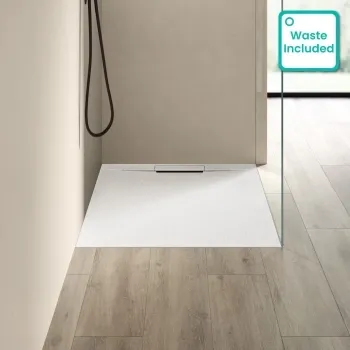 Tokyo Rectangular Matt White Slate Texture Stone Shower Tray 1000x700mm