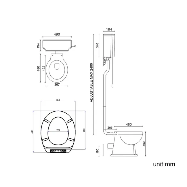 Hudson Traditional Close Coupled Toilet With High-level Cistern & Pedestal Basin Set - Double Tap Hole