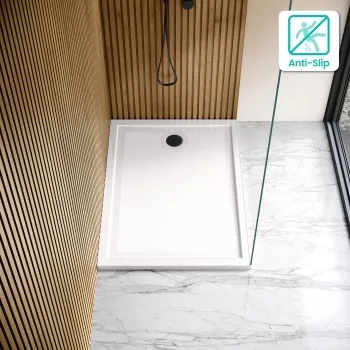 Doha Rectangular Gloss White Anti-slip Stone Shower Tray 1200x700mm