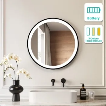 Delilah Battery Operated Black Framed Round Illuminated LED Mirror 600mm