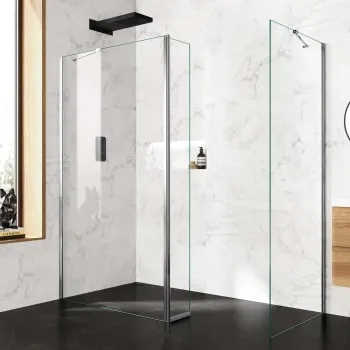 Copenhagen Easy Clean 8mm Walk In Shower Enclosure 1100mm & 700mm Glass with Pivotal Return Panel