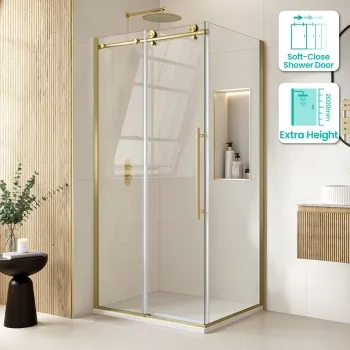 Prague Brushed Brass 8mm Sliding Shower Enclosure 1000x700mm