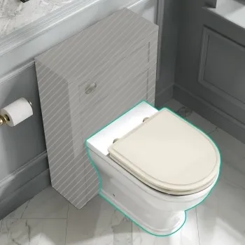 Kansas Traditional Rimless Back To Wall Toilet With Chalk White Wooden Seat - Brushed Brass Hinges