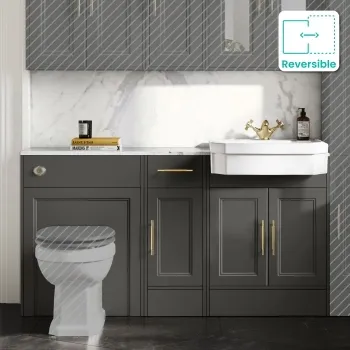 Monaco Graphite Grey Combination Vanity Traditional Basin with Marble Top 1500mm (Excludes Pan & Cistern) - Brass Knurled Handles