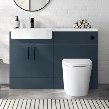 Harper Navy Blue Combination Vanity Basin and Boston Toilet 1200mm - Black Accents - Left Handed