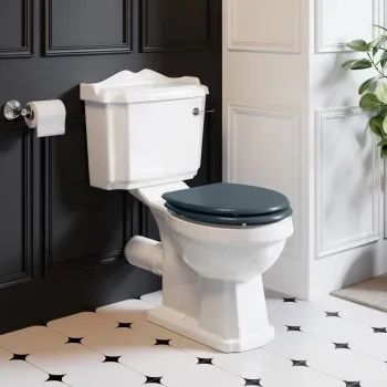 Lima Traditional Close Coupled Toilet With Inky Blue Wooden Seat