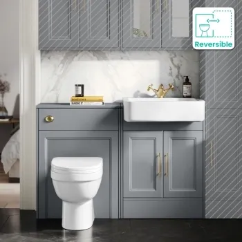 Monaco Dove Grey Combination Vanity Basin and Seattle Toilet 1200mm - Brass Knurled Handles