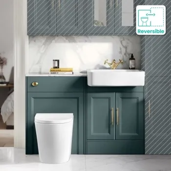 Monaco Midnight Green Combination Vanity Basin with Marble Top & Boston Toilet 1200mm - Brass Knurled Handles