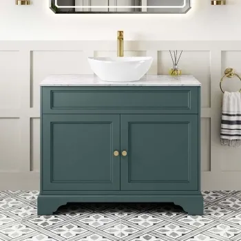 Lucia Midnight Green Vanity with Marble Top & Oval Counter Top Basin 1030mm - Brushed Brass Accents