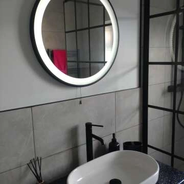 Mollie Battery Powered Black Framed Round Illuminated LED Mirror 600mm