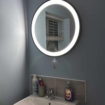 Mollie Battery Powered Black Framed Round Illuminated LED Mirror 600mm