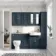 Monaco Inky Blue Combination Vanity Basin with Marble Top and Seattle Toilet 1500mm - Brushed Brass Accents