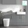 Harper Stone Grey Combination Vanity Basin and Tucson Toilet 1500mm - Brushed Brass Accents