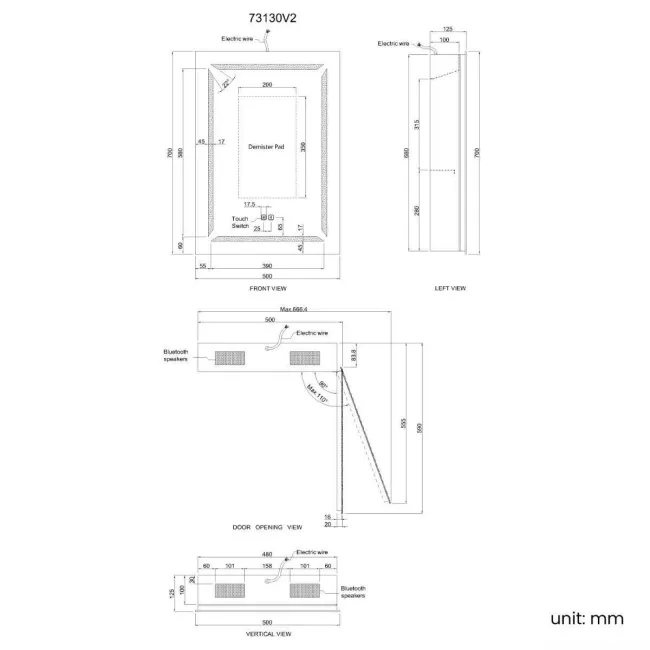 Haisley Illuminated LED Mirror Cabinet With BLUETOOTH Speaker 700x500mm