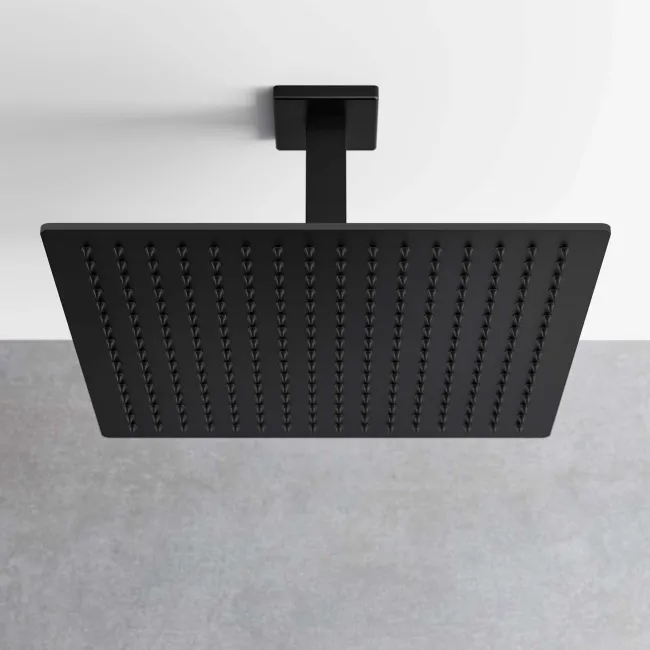 Galway Premium Ceiling Matt Black Square Thermostatic Shower Set - 300mm Head & Hand Shower