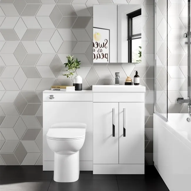 Avon & Trent Gloss White Slimline Back To Wall Unit and Aruba Toilet