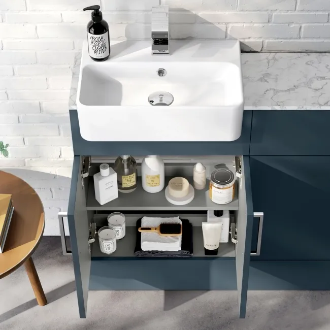 Harper Navy Blue Combination Vanity Basin with Marble Top & Houston Toilet 1000mm