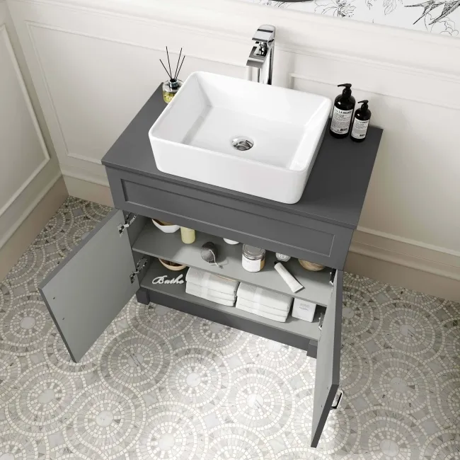 Milos Slate Grey Vanity with Troy Basin 800mm - Traditional Handles