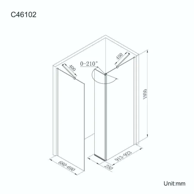 Copenhagen Easy Clean 8mm Walk In Shower Enclosure 900mm & 700mm Glass with Pivotal Return Panel