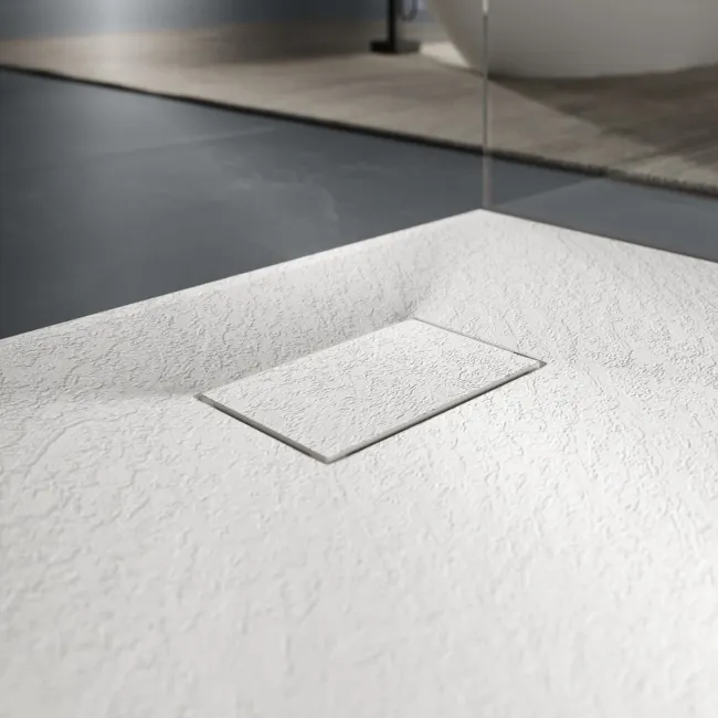 Berlin Rectangular Matt White Slate Effect SMC Composite Shower Tray 1700x900mm