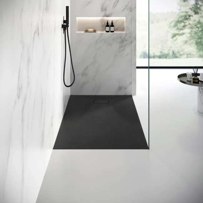 Berlin Rectangular Matt Black Slate Effect SMC Composite Shower Tray 1500x700mm