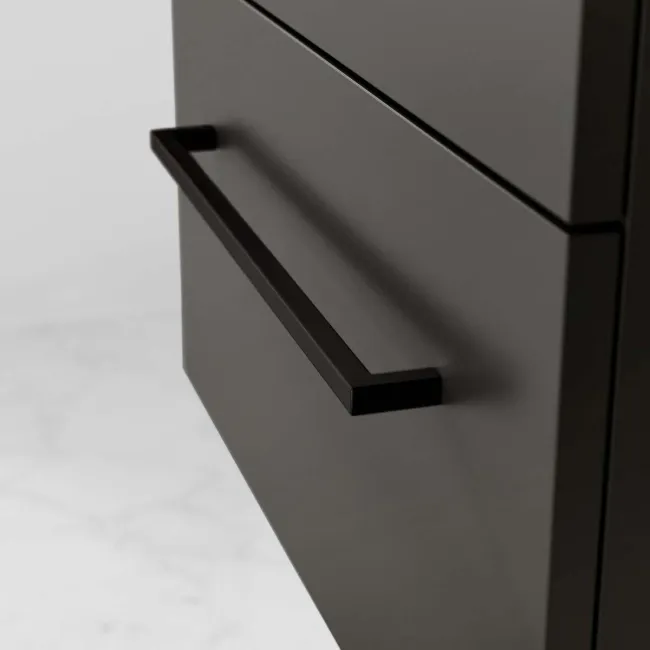 Elba Graphite Grey Wall Hung Drawer Vanity with Marble Top & Curved Counter Top Basin 600mm - Black Accents