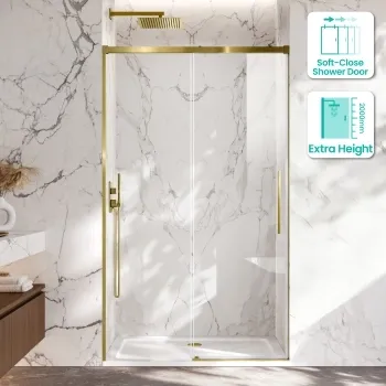 Lisbon Brushed Brass 8mm Soft-Closing Sliding Shower Door 1200mm