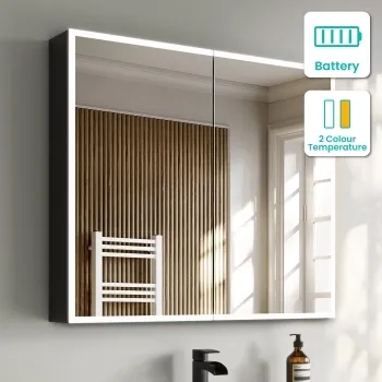 Esme Battery Powered Matt Black Illuminated LED Mirror Cabinet 700x800mm
