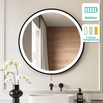 Delilah Battery Powered Black Framed Round Illuminated LED Mirror 800mm
