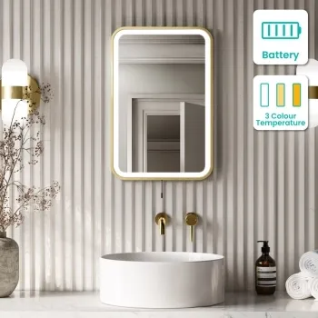 Mila Brushed Brass Battery Powered LED Mirror 600x400mm