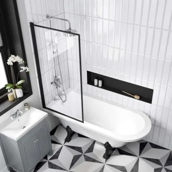 Abingdon 1700 Roll Top Shower Bath - Black Claw Feet & 6mm Easy Clean Matt Black Framed Screen