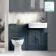 Monaco Inky Blue Combination Vanity Traditional Basin and Hudson Toilet with Wooden Seat 1200mm - Brushed Brass Accents
