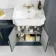 Monaco Inky Blue Combination Vanity Traditional Basin with Marble Top & Hudson Toilet with Wooden Seat 1500mm - Brass Knurled Handles