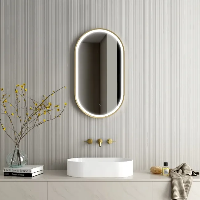 Ada Pill Brushed Brass Illuminated LED Mirror 900x500mm