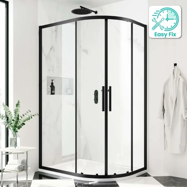 Hamburg Matt Black Easy Clean 8mm Offset Quadrant Shower Enclosure 1200x800mm - Easy Fix