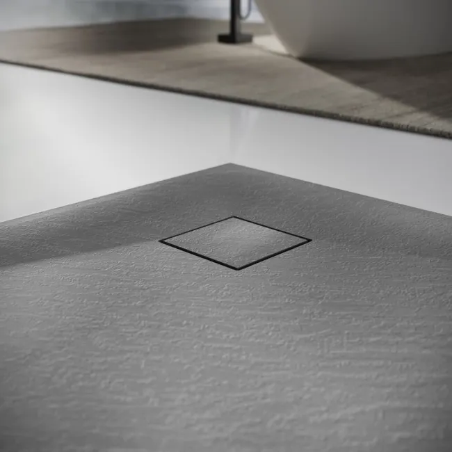 Berlin Quadrant Dark Grey Slate Effect SMC Composite Shower Tray 900x900mm