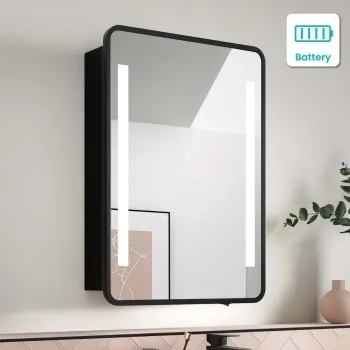 Olivia Battery Powered Black Framed Illuminated LED Mirror Cabinet 710x500mm