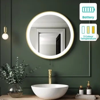 Delilah Battery Powered Brushed Brass Round Illuminated LED Mirror 600mm
