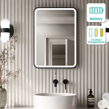 Mila Battery Powered Black Framed Illuminated LED Mirror 700x500mm