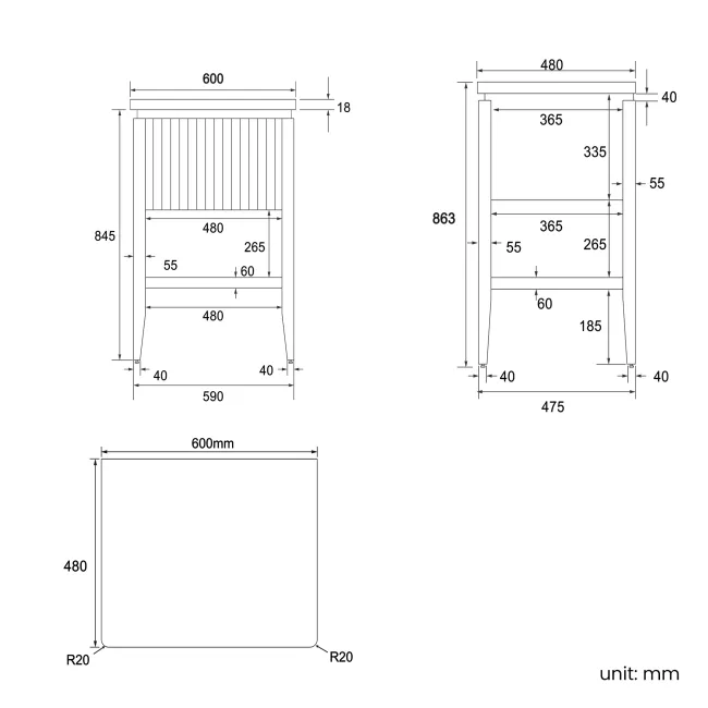 Maru Oak Wood Grain Vanity Cabinet 600mm with Matt White Stone Top - Basin Not Included