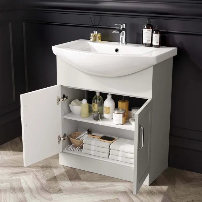 Capri Cotton White Vanity with Semi Recessed Basin 750mm - Traditional Handles